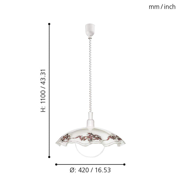 EGLO Pendant Light Fixture, Plastic Frosted, E27, Dining Table lamp Made of Satin Glass