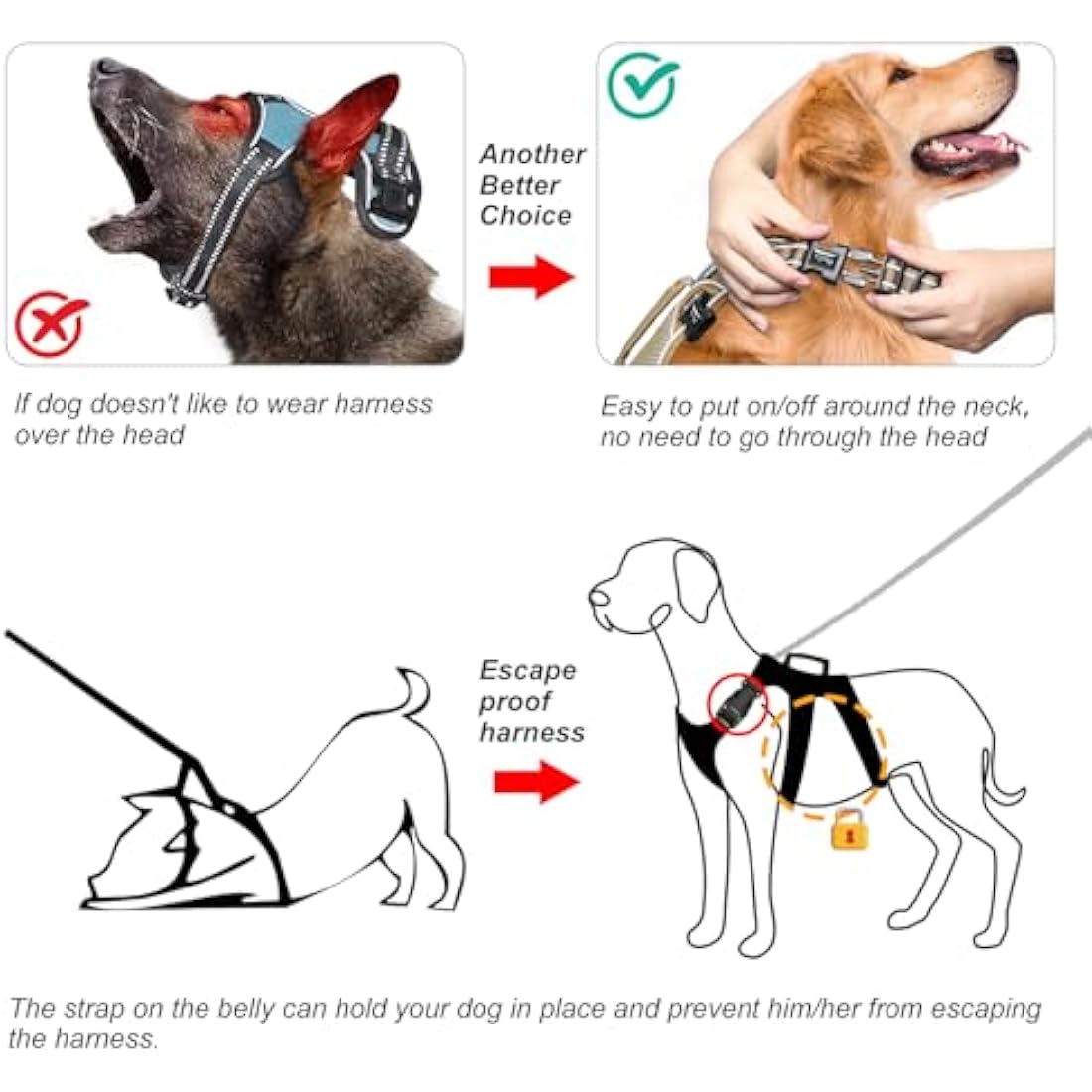 HEELE Escape Proof Dog Harness - No Pull Reflective Adjustable Vest with Durable Handle, Ideal for Large/Active Dogs, Brown