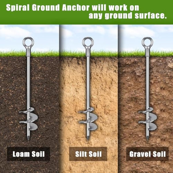 Dolibest Tent Peg Heavy Duty, 46cm Ground Anchor Screw Trampoline Stake Metal Earth Sand Spiral Wind Storm Spike for Swing/Camping/Shed/Dog/Carport/Canopy with Fixed Eyelet, 4 Pack