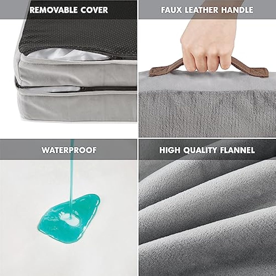 Codi Extra Large Memory Foam Layer Dog Bed, Washable Orthopedic Dogs Beds Couch with Removable Zipper Cover, Waterproof Pet Sofa with U-Shape Bolster, Grey, 106x81x(8.9+8.9) cm