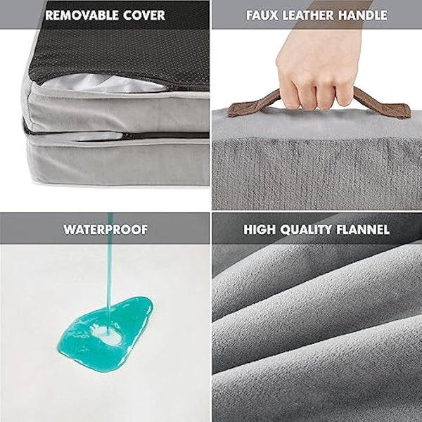 Codi Large Memory Foam Layer Dog Bed, Washable Orthopedic Dogs Beds Couch with Removable Zipper Cover, Waterproof Pet Sofa with U-Shape Bolster, Grey, 91x68x(7.5+8.9) cm