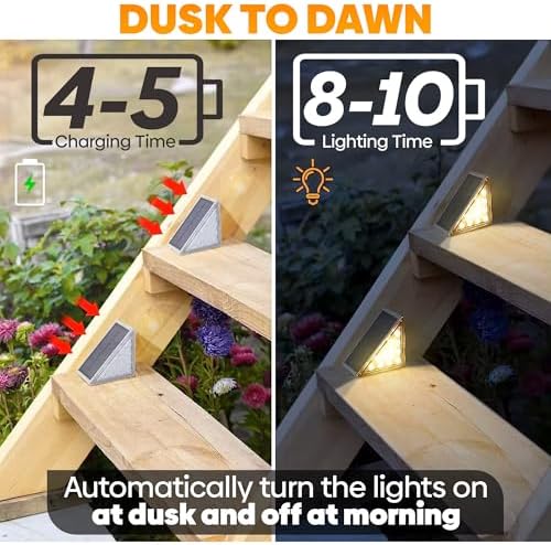 Adyos 6 Pack Solar Step Lights Outdoor, Outside Waterproof LED Deck and Stair Lights, Triangle Solar Powered Decorative Lighting for Garden & Patio & Porch & Yard & Pathway & Walkway (Warm White)