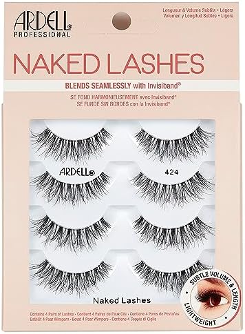 Ardell False Eyelashes Naked Lash 424 4 Pairs Multipack Black Fluffy Barely-There Natural Enhances Eyes Super Soft Lashes Comfortable Invisiband Vegan-Friendly Cruelty-Free False Lashes