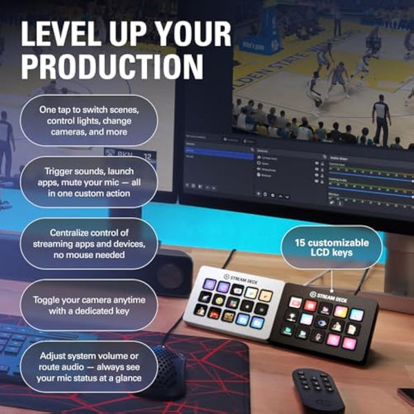 Elgato Stream Deck MK.2 White – Studio Controller, 15 macro keys, trigger actions in apps and software like OBS, Twitch, YouTube and more, works with Mac and PC