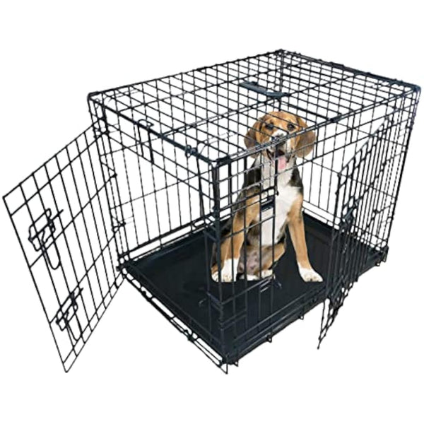 Ellie-Bo Black Standard Small 24-inch Folding 2-Door Dog Cage/Crate with Metal Tray
