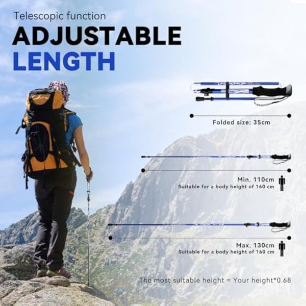 DOBESTS Walking Hiking Poles, 2 Pack Folding Trekking Stick with Quick Lock System, Nordic Walking Sticks for Women and Men, Walking Poles Lightweight Telescopic