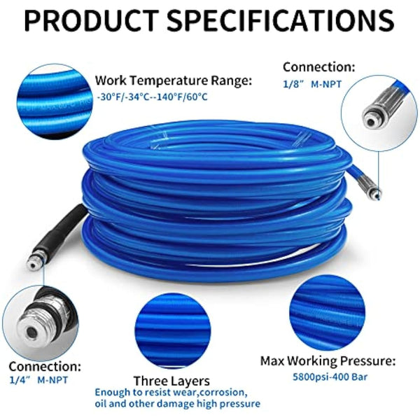 30M High Pressure Washer Drain 3000 PSI/180bar Hose Cleaning Kit Sewer Jetter Kit for Karcher K2 K3 K4 K5 K6 K7 Series & Bosch AQT Household Use Pressure Washer