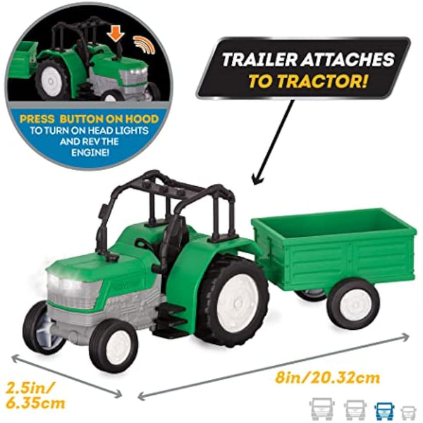 Driven - Micro Tractor - Green Toy Tractor with Light, Sound, & Detachable Trailer Farm Vehicle Toy for Kids 3+ (2 Pc)