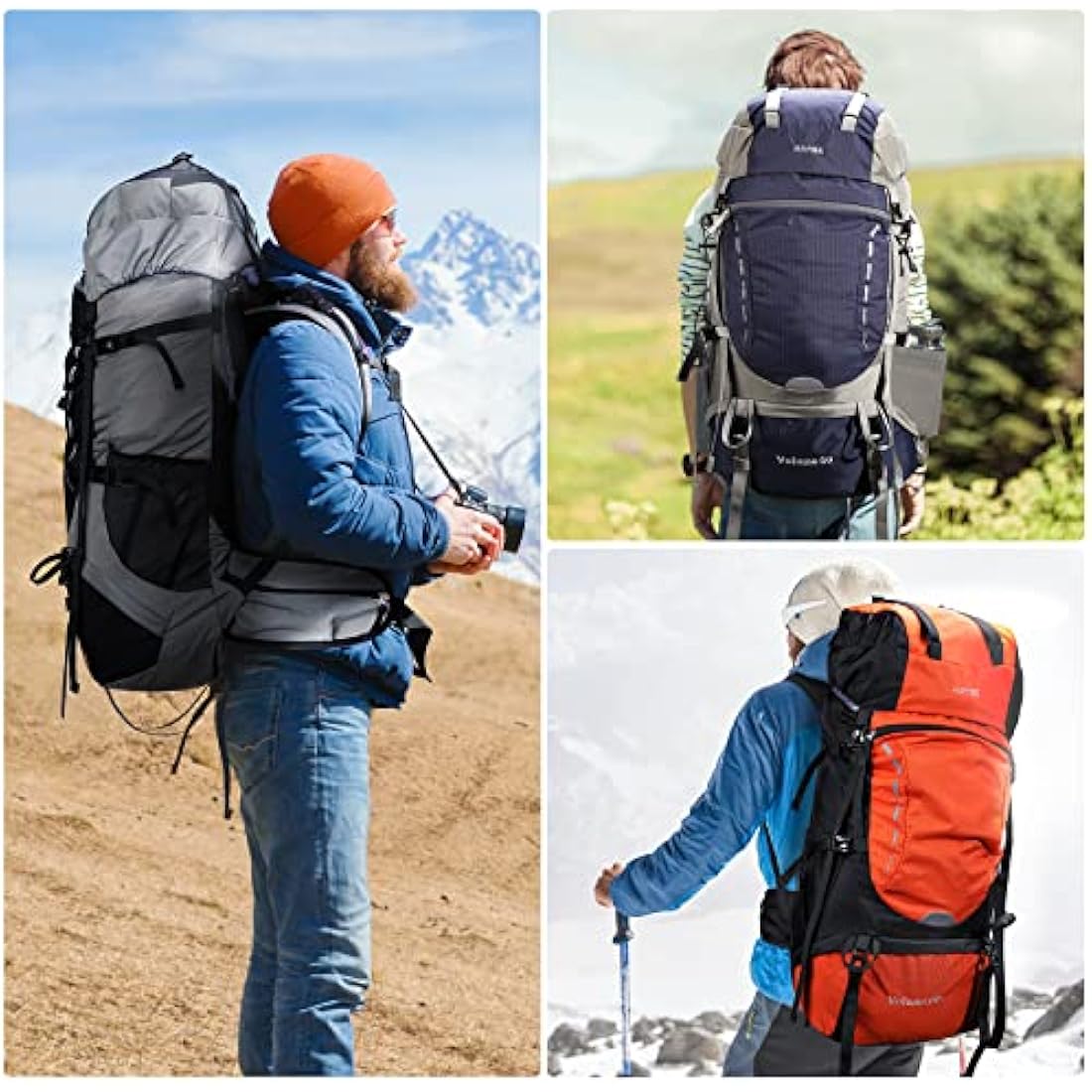 HOMIEE Hiking Backpack for Men Women, 60L Waterproof Rucksack with Rain Cover, Large Travel Backpack for Outdoor Sports Trekking Skiing Camping, Orange (LB6001)