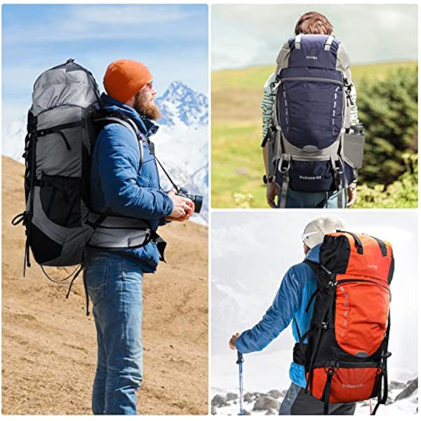 HOMIEE Hiking Backpack for Men Women, 60L Waterproof Rucksack with Rain Cover, Large Travel Backpack for Outdoor Sports Trekking Skiing Camping, Orange (LB6001)