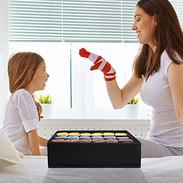Joyoldelf Drawer Organisers Dividers 2 Packs Wardrobe Organiser, 24 Cell Collapsible Closet Cabinet Organizer Underwear Storage Boxes for Storing Socks, Bra, Handkerchiefs (Black)