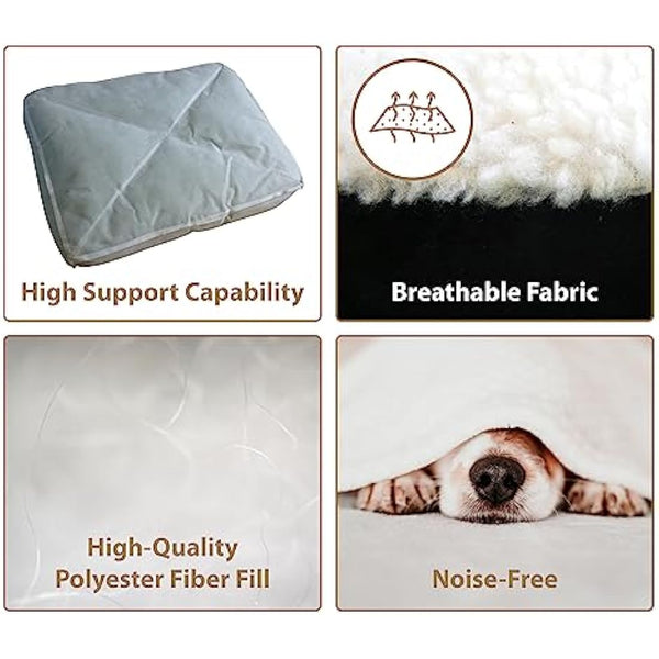 Ellie-Bo Large Dog Bed for 36-inch Dog Cage/Crate - Black Faux Suede/Sheepskin