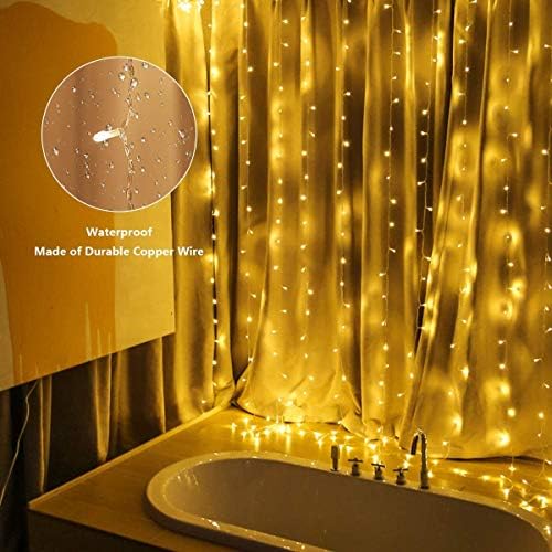 Elegear 6m x 3m Curtain Lights Mains Powered 600 LED, Plug in Outdoor Waterfall Fairy String Lights with 8 Modes for Christmas, Xmas, Garden, Patio, Wedding, Bedroom, Inodoor Decoration, Warm White
