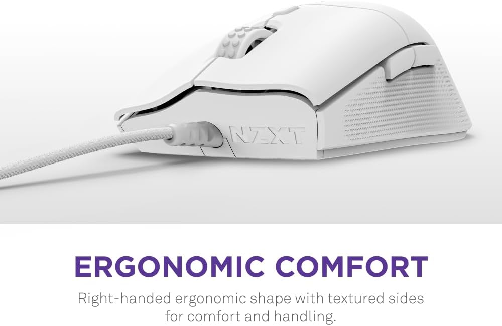 NZXT Lift 2 Ergo | Lightweight Ergonomic Wired Gaming Mouse | Lightweight 61 g Design | 8K Polling Rate | Optical Switches | 26K DPI Optical Sensor | 100% PTFE Feet | Black