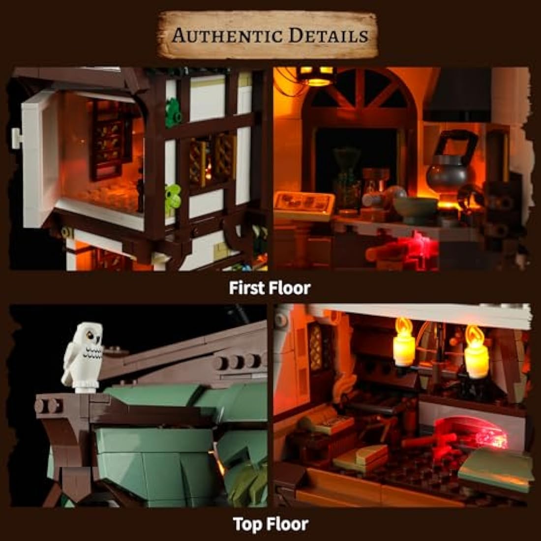 FUNWHOLE Medieval Apothecary Shop Building-Bricks Set with LED Lights, 1470 Pcs Middle Age Town Construction Toy Building Model Set for Adults and Teen