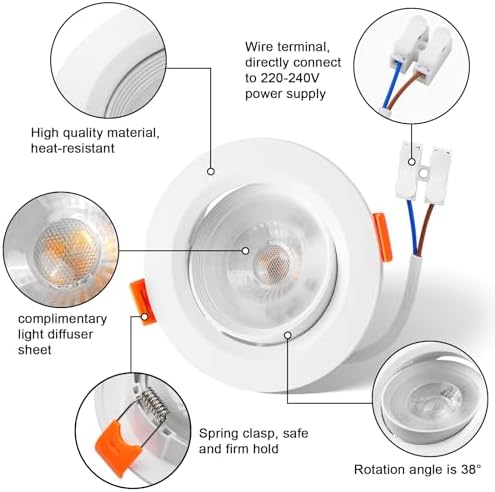 LED Spot Lights 24mm Ultra Slim, 5W 460lm LED Downlights Ceiling, Cool White 6000K LED Recessed Ceiling Lights, Rotatable IP20 Waterproof Bathroom Spotlights, 20 Pack