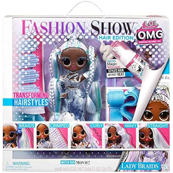 LOL Surprise OMG Fashion Show Hair Edition Dolls - LADY BRAIDS - 10"/25cm Doll with Multiple Hairstyles - Includes Outfit, Styling Tools, Magic Mousse, & More - Collectable - For Kids Ages 4+
