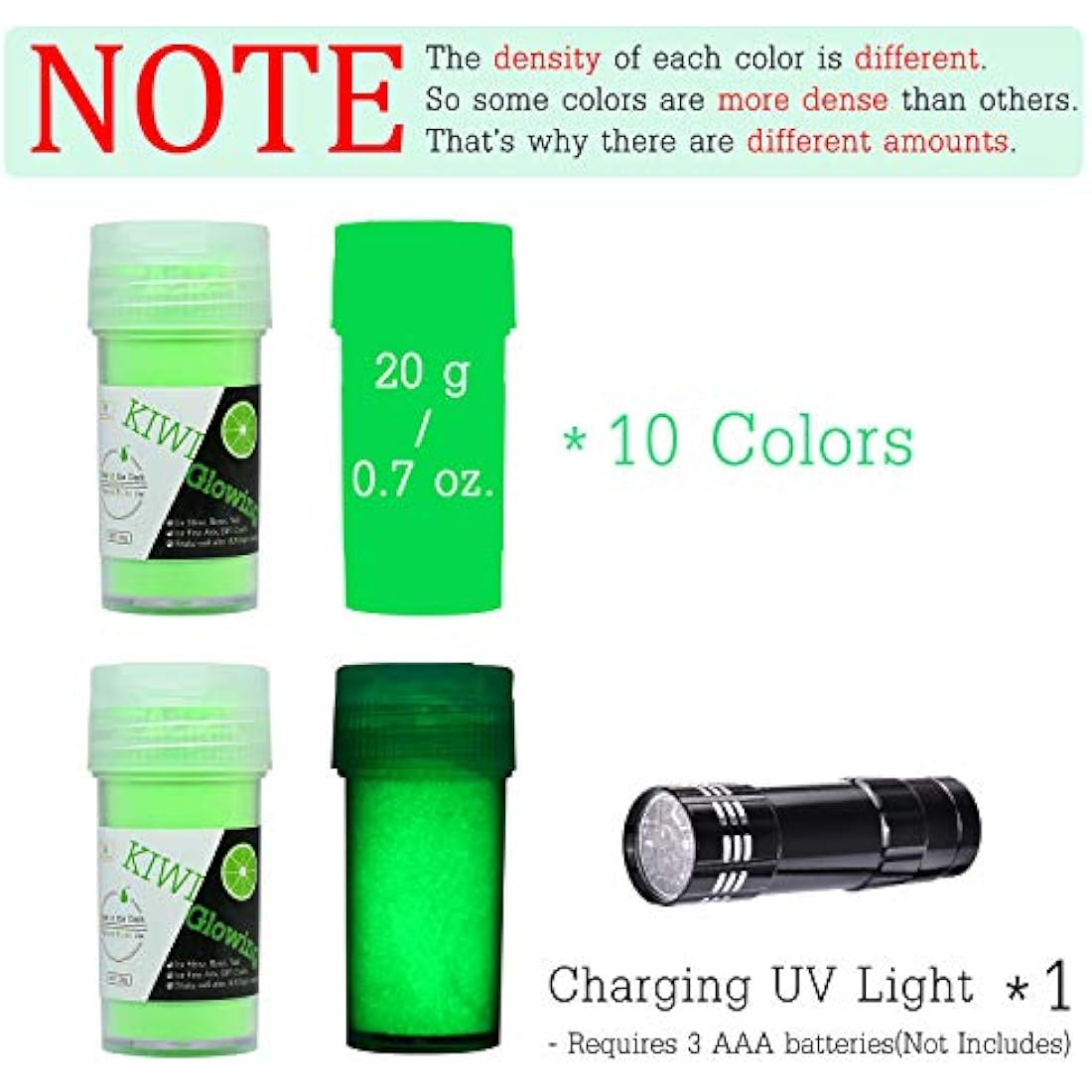 10 Colour Glow In The Dark Pigment Powder with UV Lamp - Epoxy Resin Luminous Powder Skin Safe Long Lasting Self Glowing Dye for DIY Nail Art,Acrylic Paint,Fine Art, 20g Each(Total 7oz)