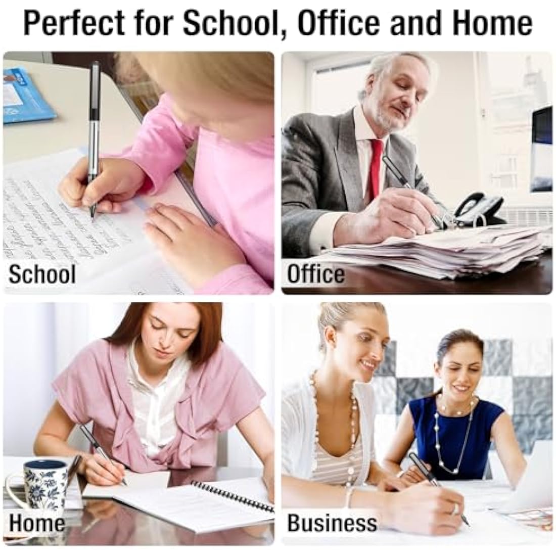 AKARUED Rollerball Pens 16 Pack Black Gel Pens, 0.5mm Liquid Ink Quick-Drying Ballpoint Pens Writing Pens for Bullet Journal, Notebook. School & Office Supplies for Students Adults