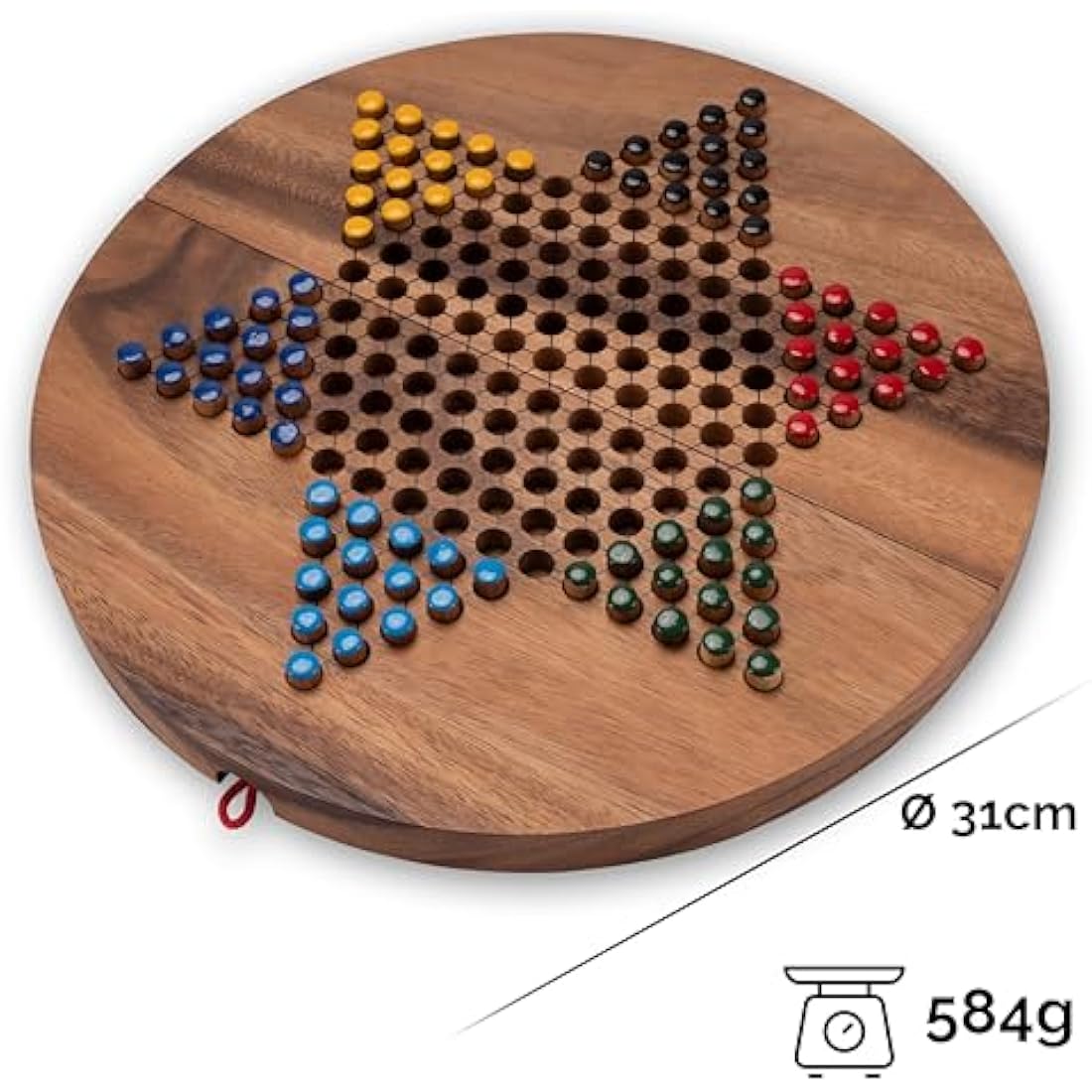 Halma Gr. XL - Stern Halma - Chinese Checkers - Strategiespiel - Gesellschaftsspiel aus Holz mit rundem, klappbarem Spielbrett
