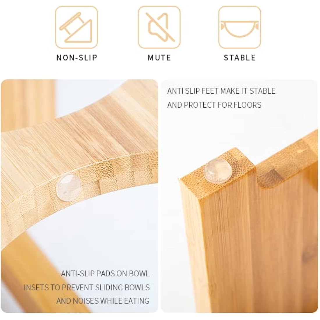 FOREYY Raised Dog Bowls for Cats and Dogs - Bamboo Elevated Dog Cat Food and Water Bowls Stands Feeder Dishes with 2 Stainless Steel Bowls and Anti Slip Feet (Large - 25.4 cm high)