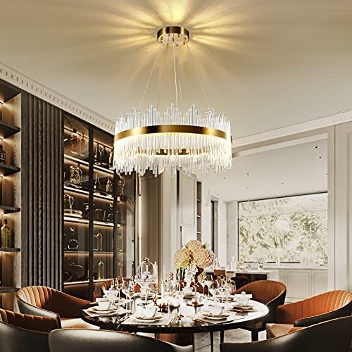 AOOCHOK Modern Crystal Chandelier Gold Ceiling Lights, LED Pendant Light Round, Crystal Hanging Lamp for Living Room, Dining Room, Bedroom, Restaurant, ∅60 cm