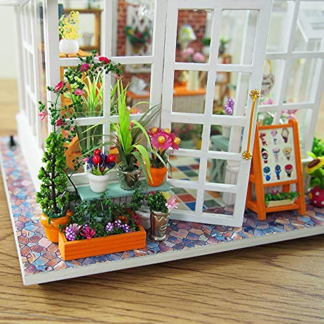 GuDoQi Miniature Dolls House Kit with Music, DIY Miniature House Model Kits for Adults to Build, Handmade Crafts Kit, Room Decoration, Make Your Own Birthday, Father's Day Flower Shop