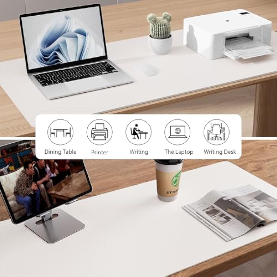 Leather Desk Protector, Office Mat, Non-Slip PU Leather Blotter, Waterproof Writing Pad for Office and Home (80cm x 40cm, Off-White)