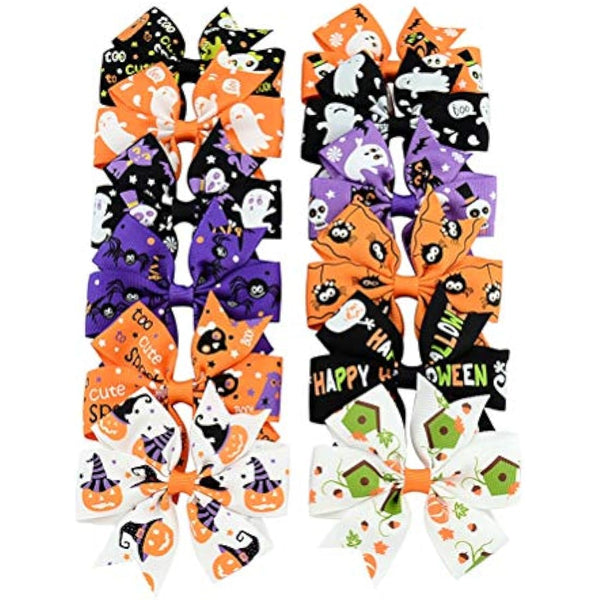 Children Hair Clip, 24pcs Holiday Ribbon Bow Alligator Halloween Bowknot Hair Clip for Children Hair Accessories