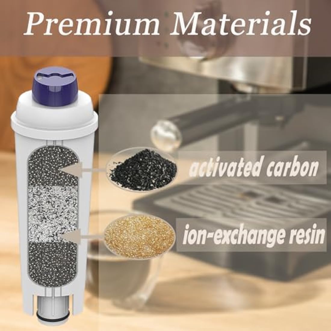 6 Pack Coffee Machine Water Filter Replacement for DeLonghi DLSC002 Includes Versions of De'Longhi ECAM, ETAM, EC, BC Series.