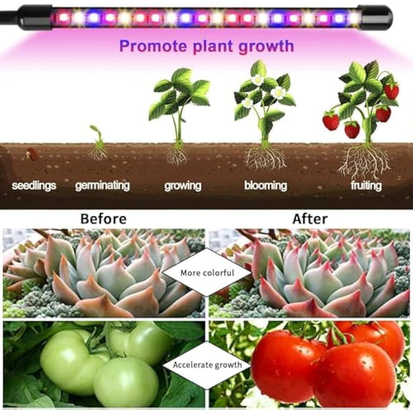 Garpsen Led Grow Lights Full Spectrum, 2 Pack 2 Heads Grow Lights for Indoor Plants, 80 LEDs Clip Plant Light for Seedings, with Auto ON/Off 6/12/16H Timer, 5 Dimmable Levels (460nm/660nm/3000K)