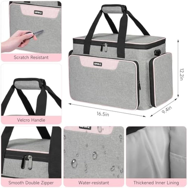 Sewing Machine Carrying Case Bag Compatible for Most Standard Singer,Brother,Janome with Multiple Storage Pockets,Universal Travel Tote Bag with Shoulder Strap for Sewing Machine and Supplies,Grey