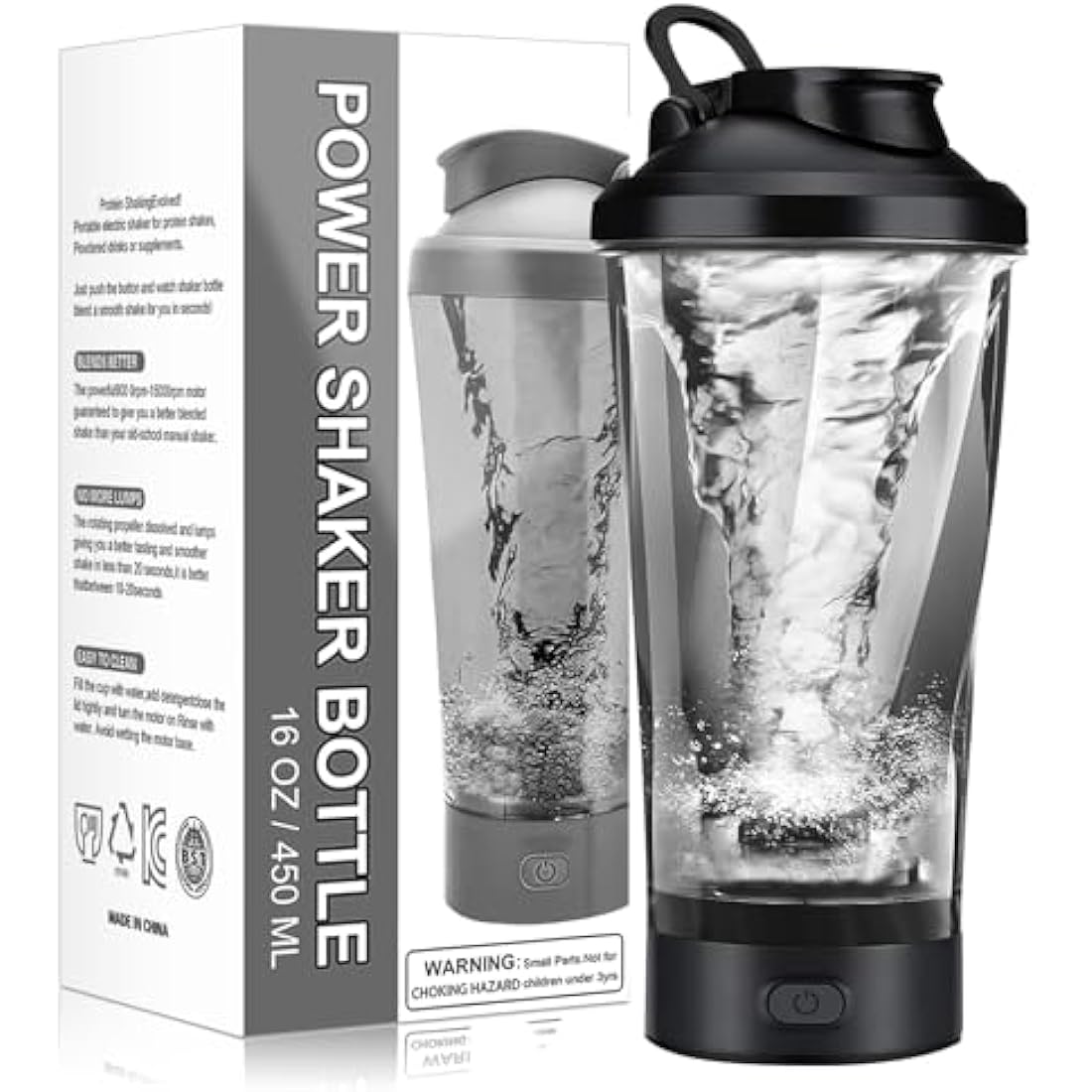 HIYAA Electric Protein Shaker Bottle, 16 oz Rechargeable Vortex Portable Electric Mixer, BPA Free, Shaker Cups for Protein Shakes and Meal Replacement Shakes, Perfect Gym Gift for Men Women, Black