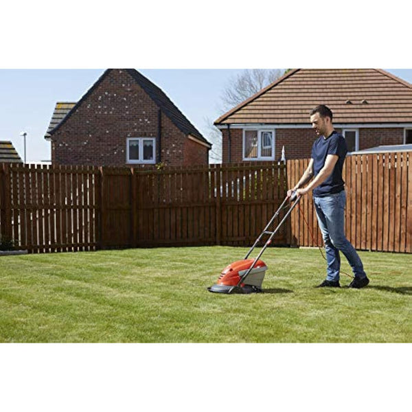 Flymo Hover Vac 250 Electric Hover Collect Lawn Mower - 1400W, 25cm Cutting Width, 15L Grass Box, Ambidextrous Handles, Folds Flat, Orange and Grey