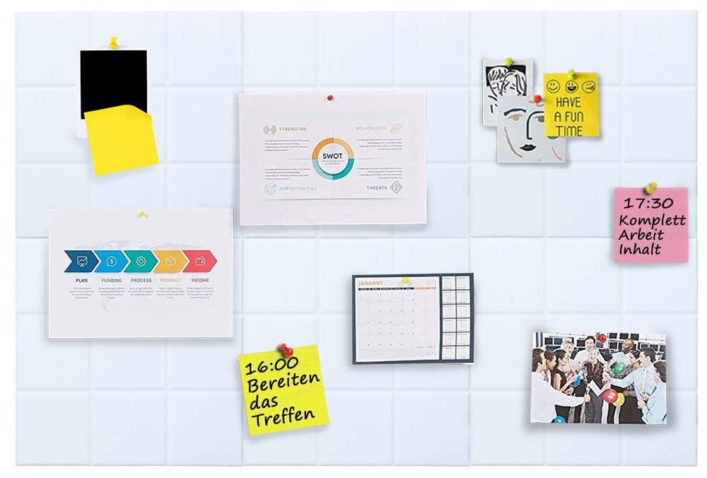 Uoisaiko Large 30x30cm Felt Board Tiles with 30 Pins, Pack of 6 Bulletin Board Notice Boards for Home Office Kitchen, Self Adhesive Pin Board Wall Tiles for Photos Memos