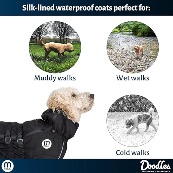 Mikki Doodles Dog Raincoat, Waterproof, Windproof, Silky Lining, Less Friction Means Less Knots & Tangles, Size Extra Large
