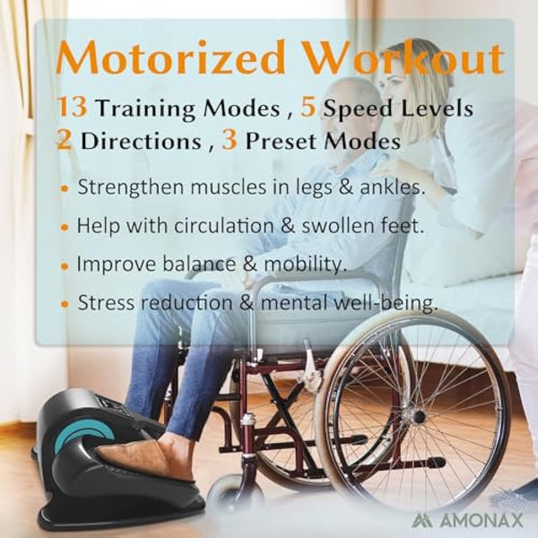 Amonax Electric Pedal Exerciser, Seated Elliptical Machine Cardio Under Desk Exercise Bike, Mini Cycle Trainer for Elderly, Sit down Foot Step Machine Leg Exercise Equipment for Home Use