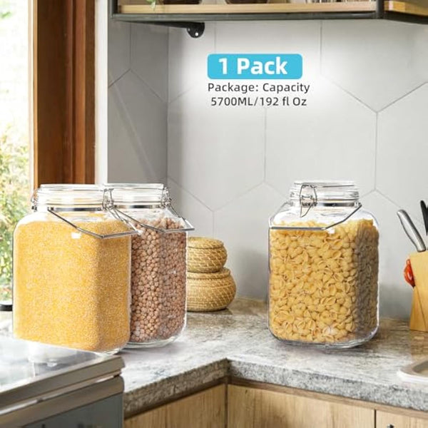 Absovetu Large Clip Top Glass Storage Jar with Lid Airtight 5.7 Litre - Wide Mouth Mason Jar with Handle for Pasta Rice Pickle Cookie Sweet Biscuit Storage Containers
