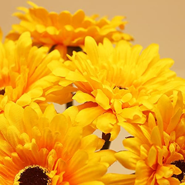 HASWITDA 12PCS Artificial Gerbera Flower Single Stem Bloom Bouquet Plastic Silk Fake Decorative Flora Outdoor Indoor Home Garden Office Hotel Wedding Party Yellow