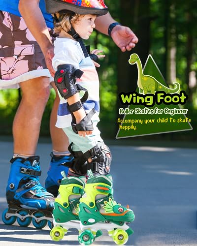 Dino Kids Toddler Roller Skates for Boys Girls Dinosaur Quad Skating Shoes with Shiny Light up Wheels Adjustable Sizes Beginners rollerskates for
