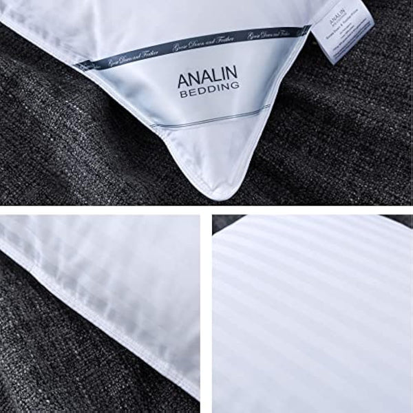 ANALIN 2 pack Goose Feather Down Pillows, 100% Cotton Shell, Non-allergenic & Anti dust mite, Soft Hotel Quality Pillows (50% Goose Down)