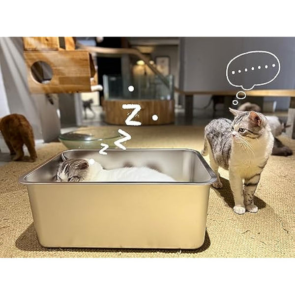 IKITCHEN Stainless Steel Cat Litter Box, Large Metal Litter Box for Cats Rabbits, Never Absorbs Odors,Stain Free, Rustproof, Non Stick Smooth Surface, Anti-slip Rubber Bottom, 19.5"L x 13.5"W x 8"H