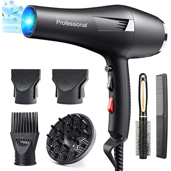 HappyGoo Hair Dryer Professional Ionic Hairdryer Fast Drying Salon with 2 Speed 3 Heat Setting, Cool Button, with Diffuser, Nozzle, Concentrator Comb for Women Man