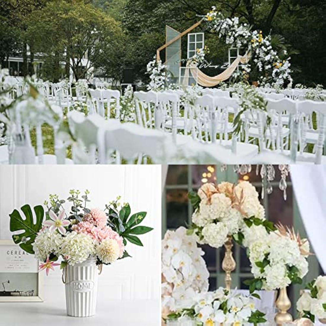 FagusHome 30 Pcs Silk Hydrangea Heads Artificial Flowers Heads and Stems Fake Hydrangea Flowers for Home Wedding Decor (Pure White)