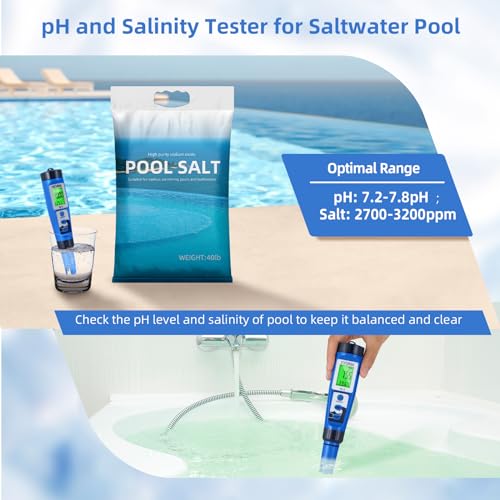 Digital pH Salt Tester, YINMIK Salinity Meter for Pool, 5 in 1 TDS EC Temp Meter for Hydroponics, Salt ppm Test pen with ATC & Backlight, Accurate device for Koi pond, Aquarium, SPA, Hot Tub, Softener