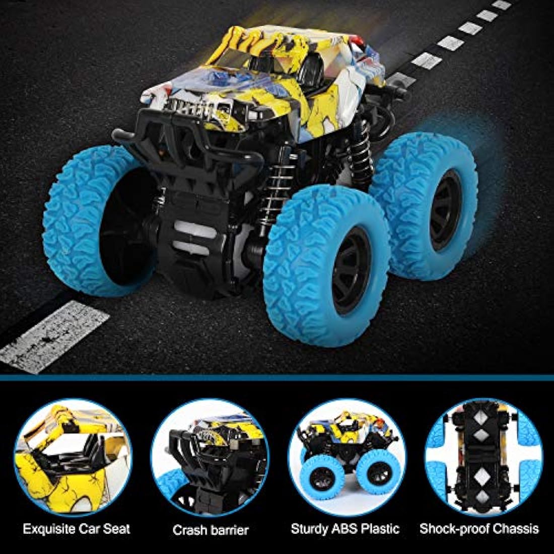 Shayson 2 Pack Monster Truck Toys Friction Powered Cars Pull Back Trucks，Inertia Vehicle Playsets with Shockproof Spring and Rubber Wheel，Toy Cars for Kids