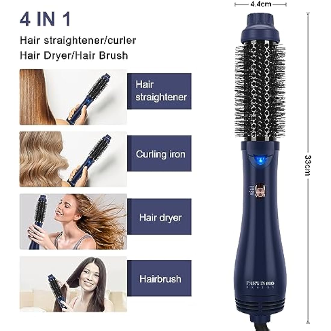 One-Step Hair Dryer Brush, Blow Dry Hair Brush, 4 in 1 Hot Brushes for Hair Styling, Drying, Volumizing, Straighten, Negative Ion Care Hot Air Brush, 1000W, Prussian Blue