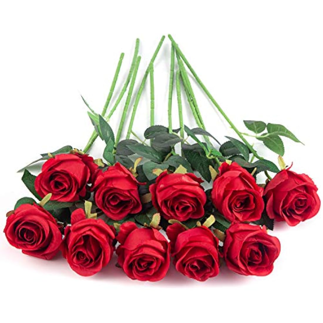 Flojery 10pcs Artificial Rose Flowers Long Stem Fake Silk Roses for DIY Wedding Bouquet Table Centerpiece Home Decor,Red