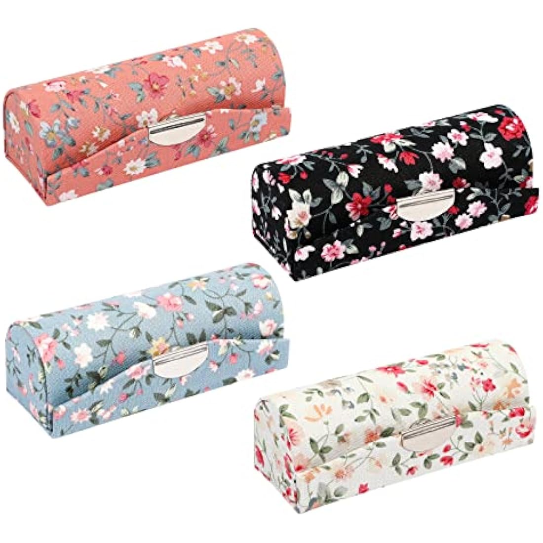 minkissy 4PCS Flower Pattern Lipstick Case Portable Lipstick Case with Mirror Vintage Holders (Black/White/Blue/Pink)