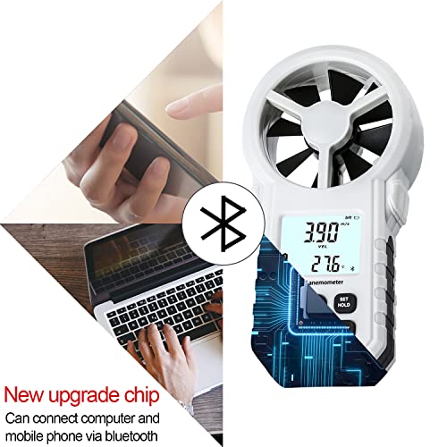 Digital Anemometer, Handheld Wind Speed Meter with Temperature/Humidity Sensor, USB & Bluetooth Connectable Air Flow Meter Wind Gauge for